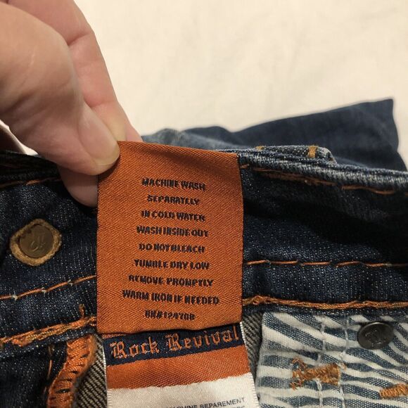 Rock Revival Jeans Womens Size 27" Waist Patti Boot Distressed Blue Flap Pockets - Picture 8 of 12